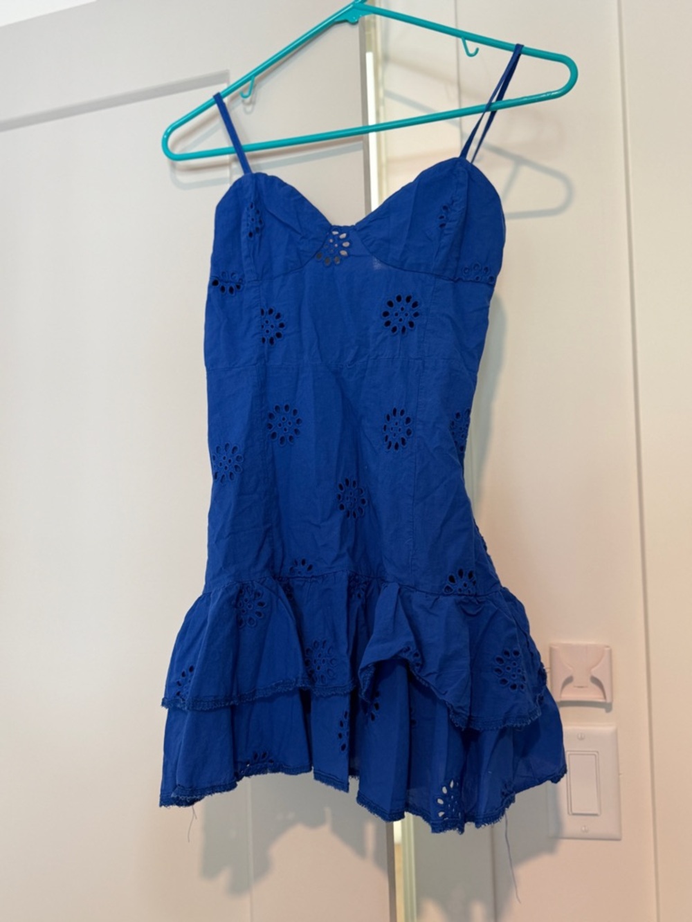 Blue Spaghetti-Strap Ruffle Mini Dress - Picture 2 of 4